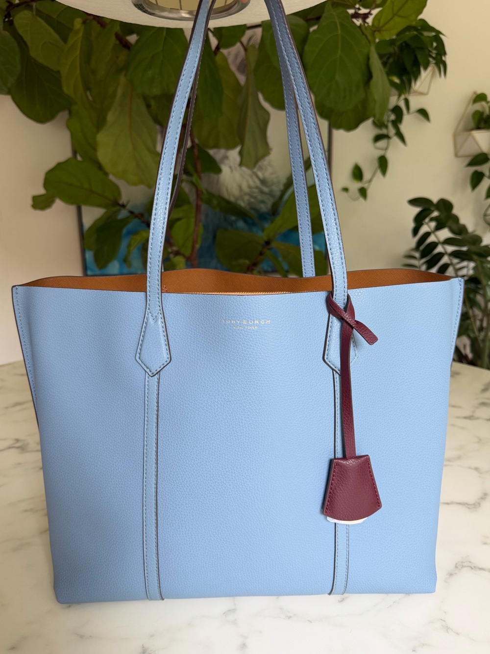 NWT Tory Burch Perry Triple Compartment Tote Bag Blue Yonder Leather
